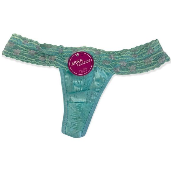 Arwa Lingerie Women's size Small Aqua Blue Lace Thong sheer Panty - Picture 5 of 5